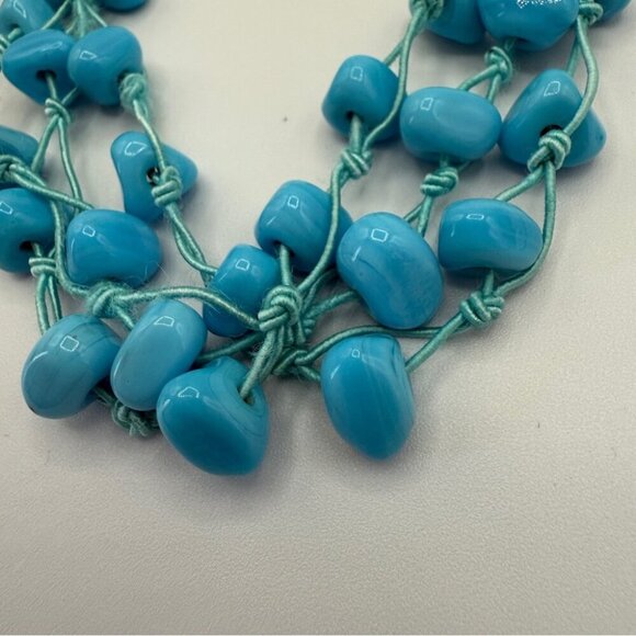Turquoise Blue Glass Beaded Three Strand Layer Necklace - Picture 4 of 11